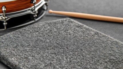 A gray towel with a drum set on top.