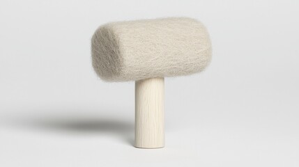 Obraz premium A wooden mallet with a fluffy white ball on top.
