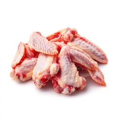 Fresh Raw Chicken Wings Pile Isolated on White Background Ready for Cooking Delicious Meal