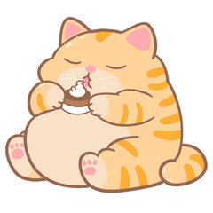 Cartoon of a fat orange cat sitting and eating.