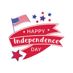 Happy Independence Day Sign with Red and Blue Stars – 4th of July Vector.