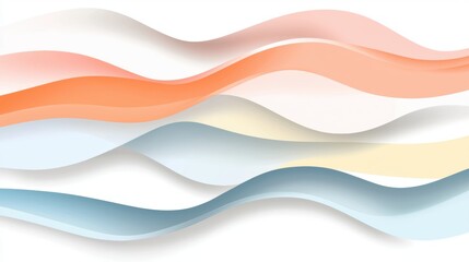 A series of abstract wave-like shapes in various pastel shades of pink, orange, yellow, and blue.