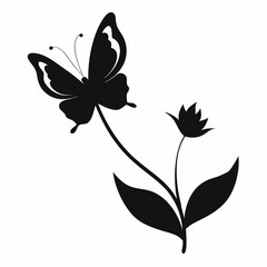 Butterfly Landing on a Flower A Delicate Silhouette in Monochrome