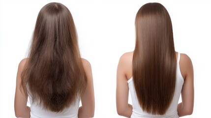 Transformation of hair texture from curly to sleek straight completion