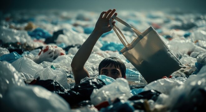 Environmental awareness and advocacy on plastic bag free day with focus on ocean pollution and sustainable alternatives - Powered by Adobe