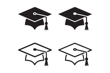 Minimalist Graduation Cap Icons Set &ndash; Vector Clipart