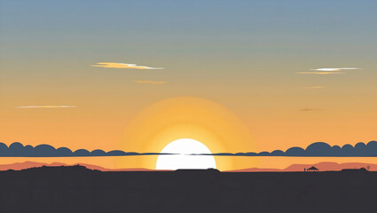 Obraz premium Minimalist Sunset Landscape Serene Orange and Yellow Hues