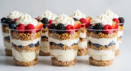 Celebration of national ice cream day with berry and granola parfaits