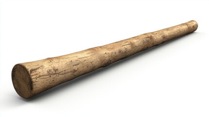 A wooden stick with a rough texture and visible cracks.