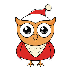 Cute cartoon owl on a festive Christmas greeting card, wearing a Santa hat, surrounded by snowflakes and holly—perfect for spreading holiday cheer and warmth!
