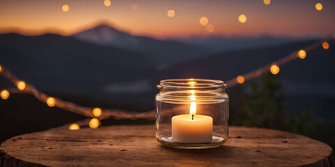 Candlelight serenity at sunset mountain view