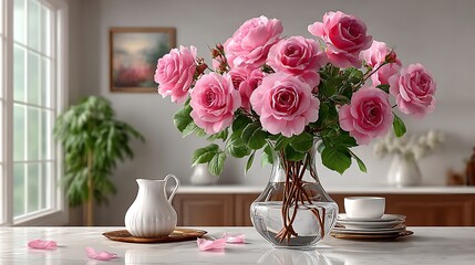 Still life with roses and vase high resolution wallpaper