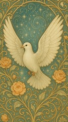 Plakat Elegant dove amidst floral swirls.