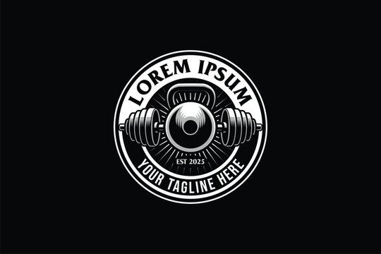 Barbell and kattle bell logo vector image template