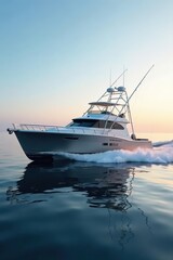 Modern fiberglass fishing boat, sleek design, pristine condition , new, vector, sport fishing