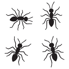 set of black silhouette ants icon. vector illustration eps 10