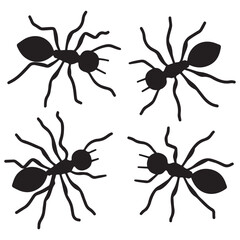 set of black silhouette ants icon. vector illustration eps 10