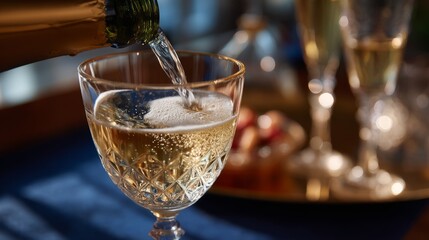 Capturing the elegance of champagne pouring into crystal glass for celebration moments