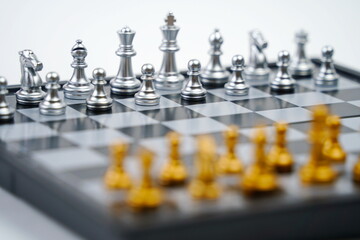 A chess board with pieces. Strategy, business, political games and diplomacy.