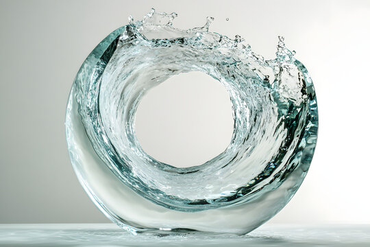 Dynamic water splash in the shape of a ring on a light background. Abstract composition of a water ball. concept of purity and freshness.