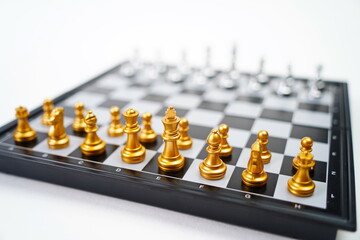A chess board with pieces. Strategy, business, political games and diplomacy.