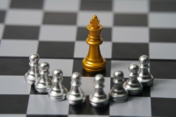 A chess board with pieces. Strategy, business, political games and diplomacy.