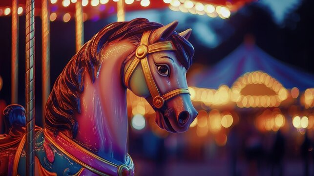 Colorful carousel horse on display at a festive fairground - Powered by Adobe