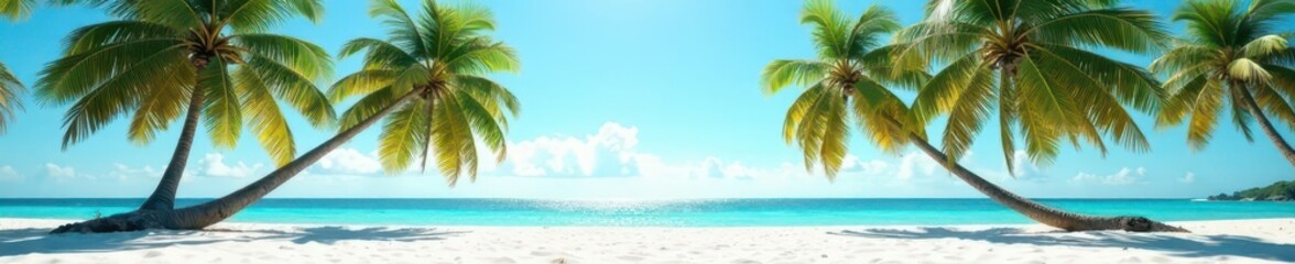 Slender palm trees sway gently, ocean breeze rustling fronds, white sand below ,  exotic, Palm trees