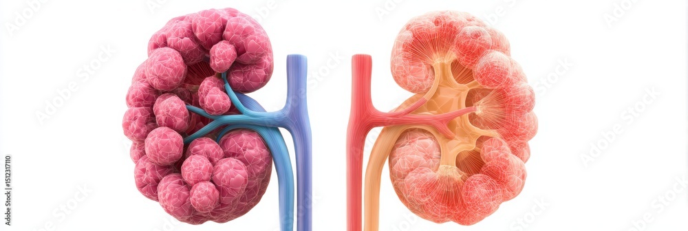 Poster comparison of healthy kidney versus damaged kidney illustrating structural differences and functions