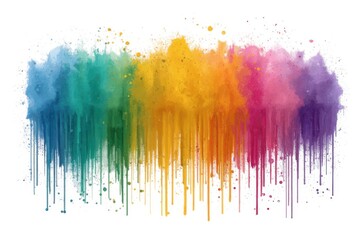 Rainbow paint splatter dripping design isolated on white background