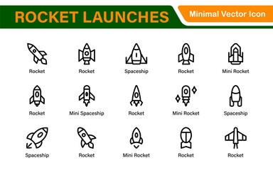 Rocket Launch Icon Pack – Clean Outline, Line Art, and Vector Illustrations for Space Missions, Satellite Launches, and Aerospace Projects