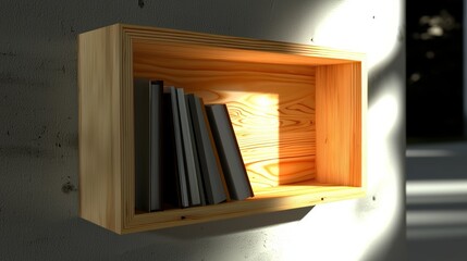 A wooden bookshelf with books on it.