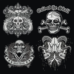 set, gothic sign with skull, grunge vintage design t shirts