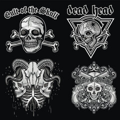 set, gothic sign with skull, grunge vintage design t shirts
