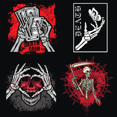 set, gothic sign with skull, grunge vintage design t shirts
