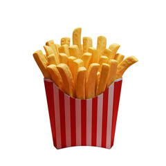 Classic Fast Food French Fries in Red and White Striped Box on White Background - Ideal for Snack and Restaurant Designs