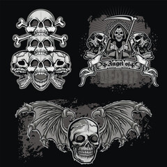 set, gothic sign with skull, grunge vintage design t shirts
