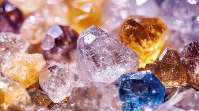 Close-up of uncut diamonds on background with multiple gemstones