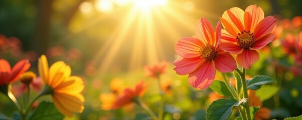 Sun-drenched summer blooms, vibrant hues, solstice celebration , colors, close-up, detail