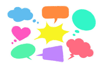 Vivid neon speech bubbles, with effect of pencil sketch. For social media, ads, infographics, web