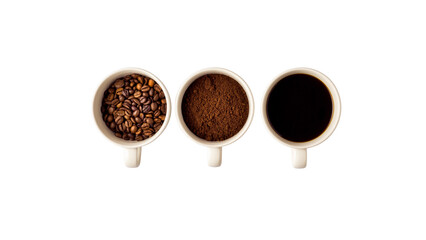 Stages of preparing cappuccino on white background