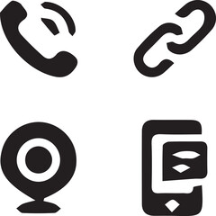 Communication Icons: A minimalist illustration showcasing a series of essential communication symbols: telephone, chain link, webcam, and mobile phone.