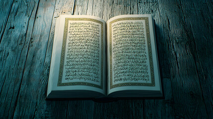 Obraz premium Open Book On Wooden Table With Warm Light