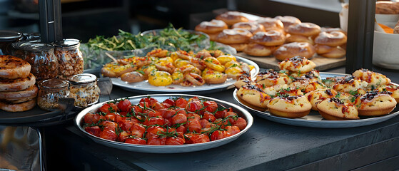 Obraz premium Assortment Of Fresh Baked Goods And Fruits On Display