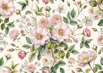 Watercolor seamless pattern pink roses floral design