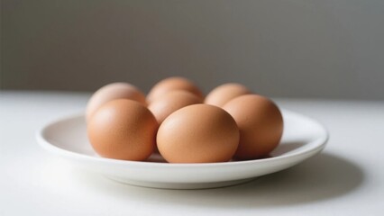 Brown eggs on a white plate, a study in simplicity and natural beauty.