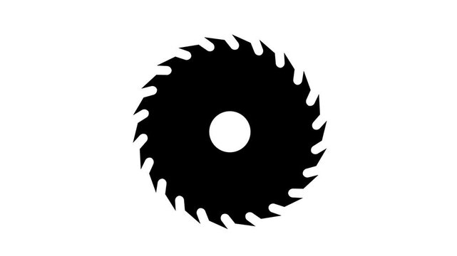Saw disc for cutting wood, joinery and carpentry, graphic animation. Black. Alpha channel. Transparent background motion design. 4K resolution