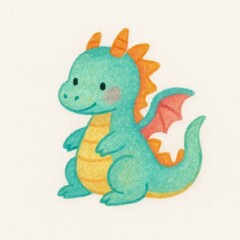 Cute whimsical dragon illustration.