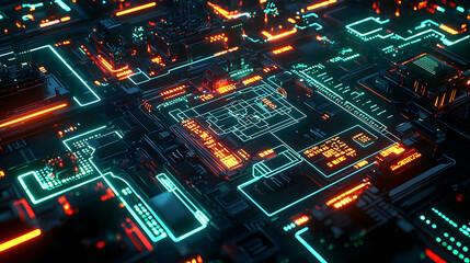 Obraz premium Abstract Glowing Circuit Board Design With Neon Lights