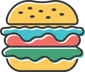 Classic burger in modern vector style Four color vector illustration
